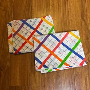 Morgan Jones VINTAGE Colorful Rainbow Plaid Grid‎ STANDARD Pillow Case PAIR (2)